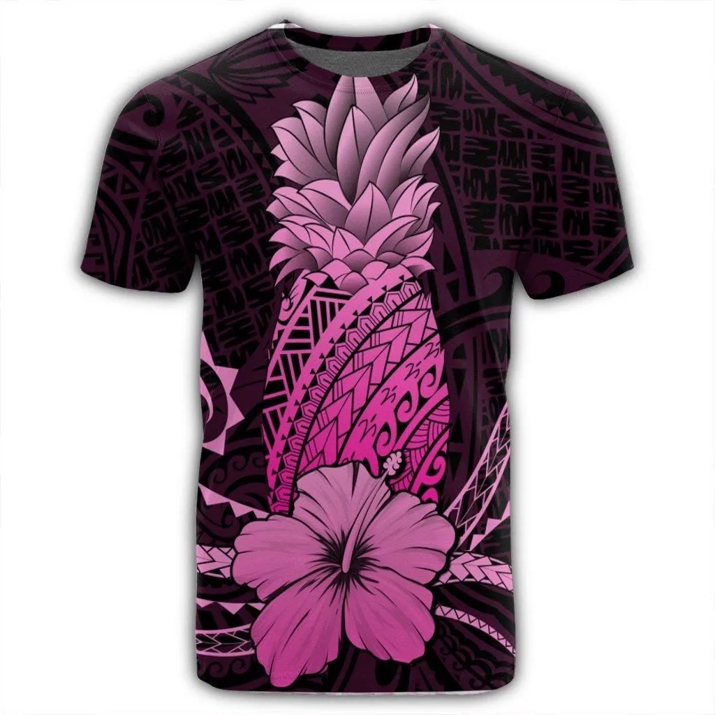 Hawaii Polynesian Pineapple Hibiscus T-Shirt - Pink - AH