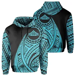 Hawaii Mauna Kea Polynesian Tattoo Style Blue Hoodie Bt02