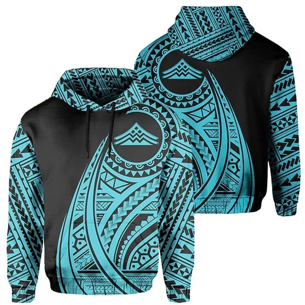 Hawaii Mauna Kea Polynesian Tattoo Style Blue Hoodie Bt02