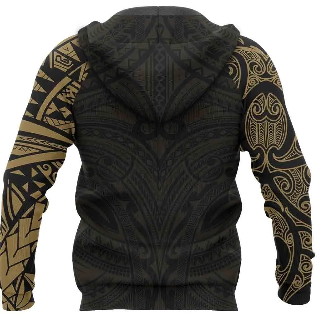 New Zealand Hoodie, Maori Polynesian Tattoo Gold