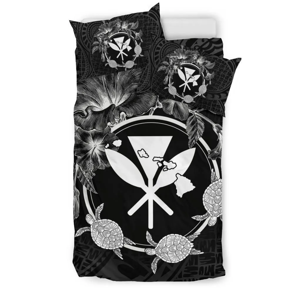 Hawaii Kanaka Turtle Hibiscus Polynesian Bedding Set - Anthea Style White