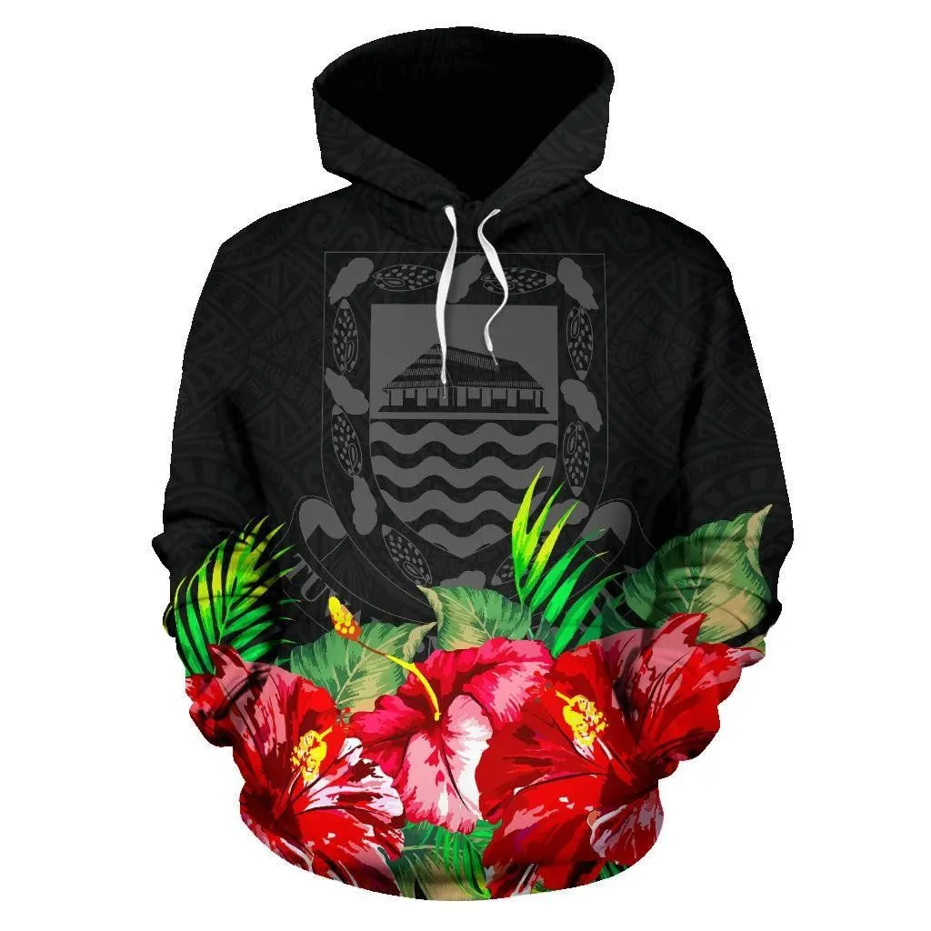Hoodie Tuvalu Polynesian Black Hibiscus - Bn39