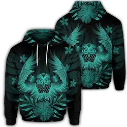 Hawaiian Owl Hibiscus Plumeria Polynesian Hoodie - Turquoise