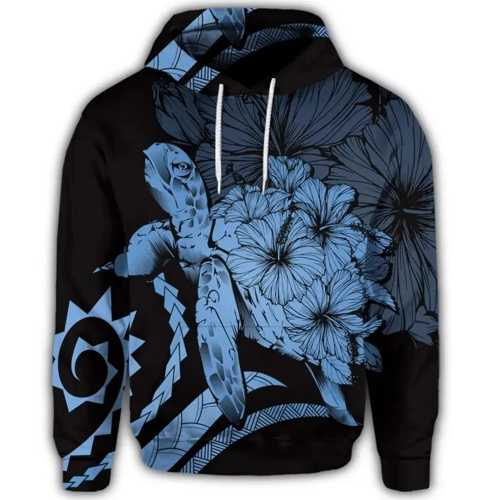 Alohawaii Hoodie - Hawaiian Hoodie - Hawaiian Turtle Hibiscus Polynesian Vintage Hoodie - Pastel Blue - AH - J4R