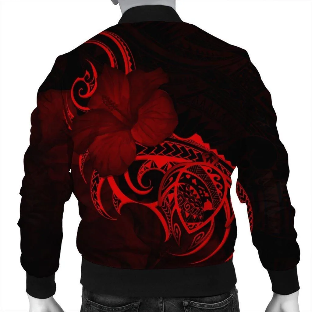 Hawaii Map Turtle Hibiscus Divise Polynesian Bomber Jacket Red