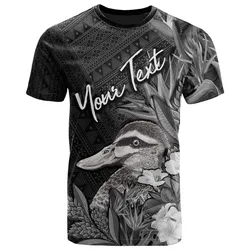 Tonga T-Shirt - Custom Personalised Pacific Black Duck With Tropical Flowers