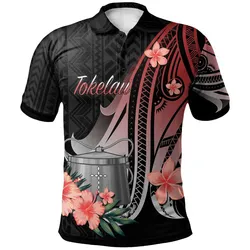 Tokelau Polo Shirt - Red Polynesian Hibiscus Pattern Style
