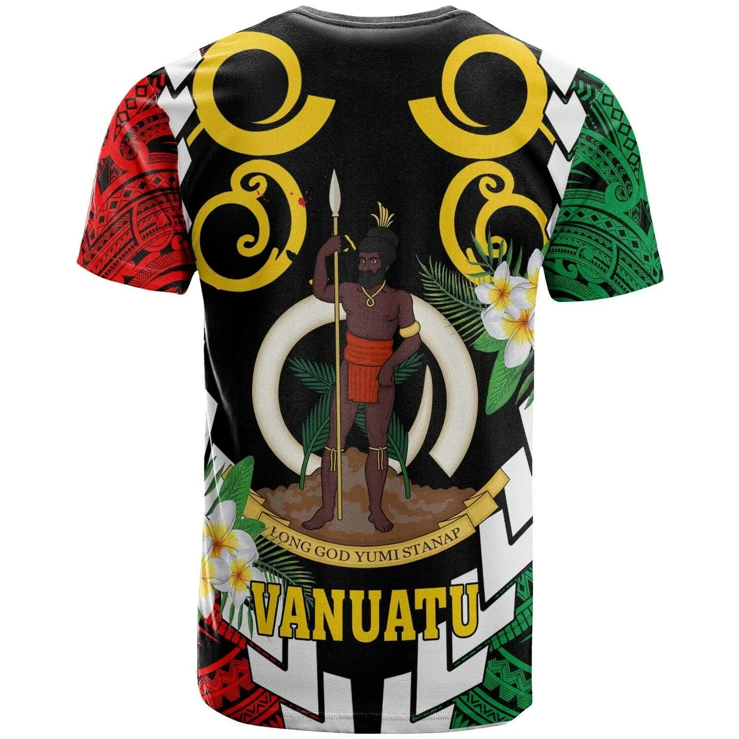 Vanuatu T-shirt - Custom Vanuatu Independence Anniversary Plumeria Flower and Polynesian Patterns T-shirt LT10