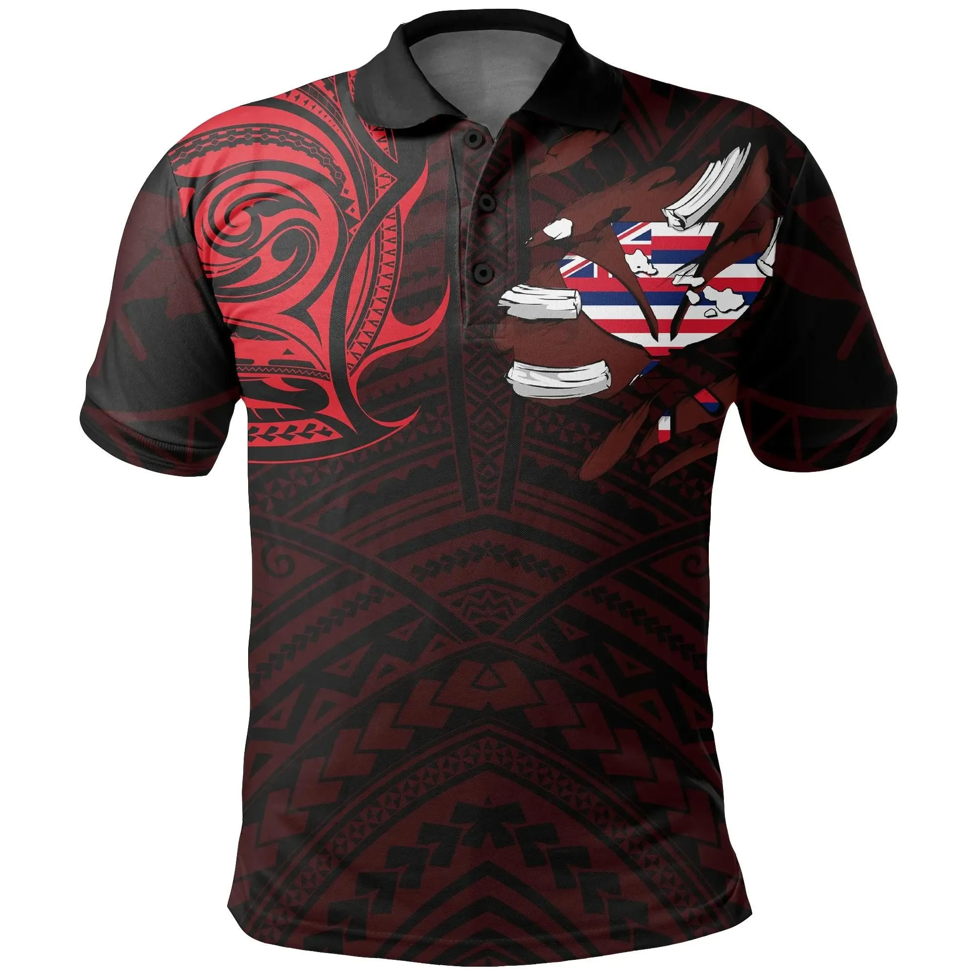 Alohawaii Shirt - Hawaiian Kanaka Polo Shirt Heart Tattoo Red - AH J1