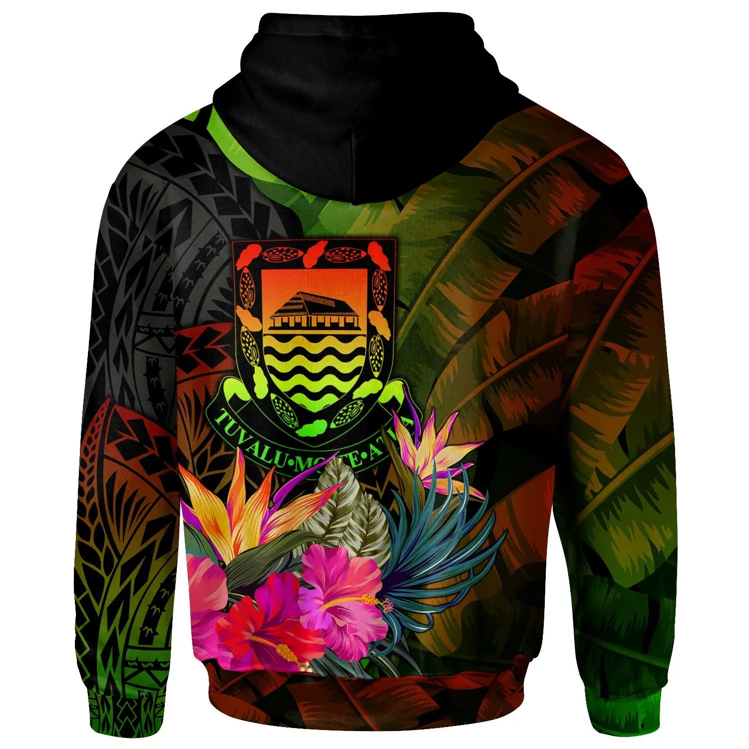 Tuvalu Polynesian Hoodie - Hibiscus and Banana Leaves