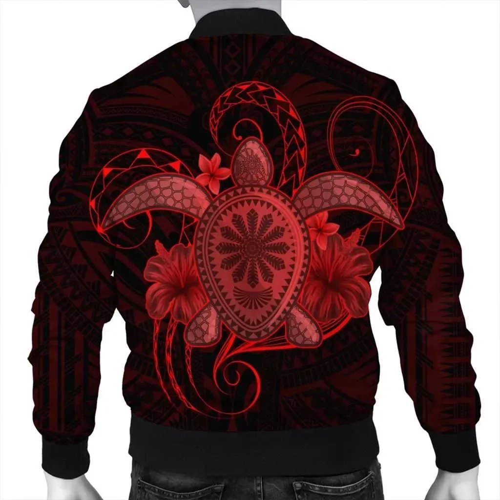 FamilyGater Jacket - Hawaii Turtle Hibiscus Polynesian Bomber Jacket - Full Style - Red - AH - J4R