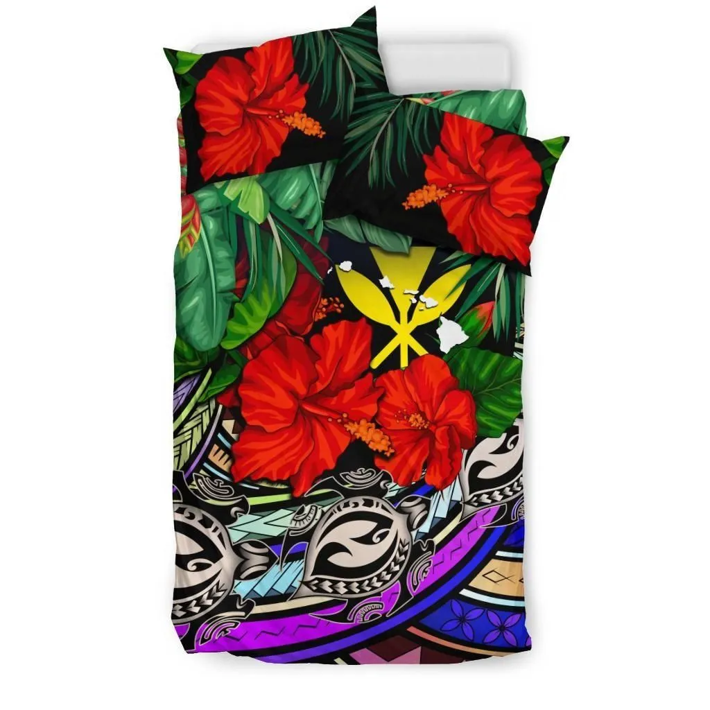 FamilyGater Bedding Set - Cover and Pillow Cases Kanaka Maoli (Hawaiian) - Polynesian Turtle Colorful And Hibiscus��A24