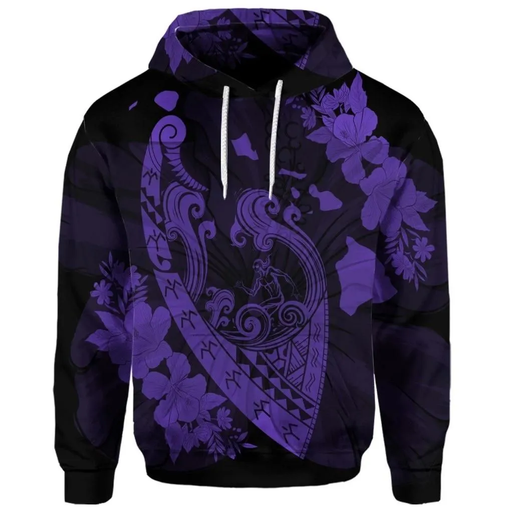 Alohawaii Hoodie - (Personalised) Hawaiian Fish Hook Hibiscus Banzai Surfing Polynesian Hoodie Purple - AH - J5R