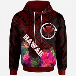 Hawaii Hoodie - Kanaka Maoli With Hibiscus On Polynesian Patterns (RED) - BN25