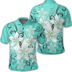 Hawaiian Plumeria Polynesian Polo Shirt - Turquoise
