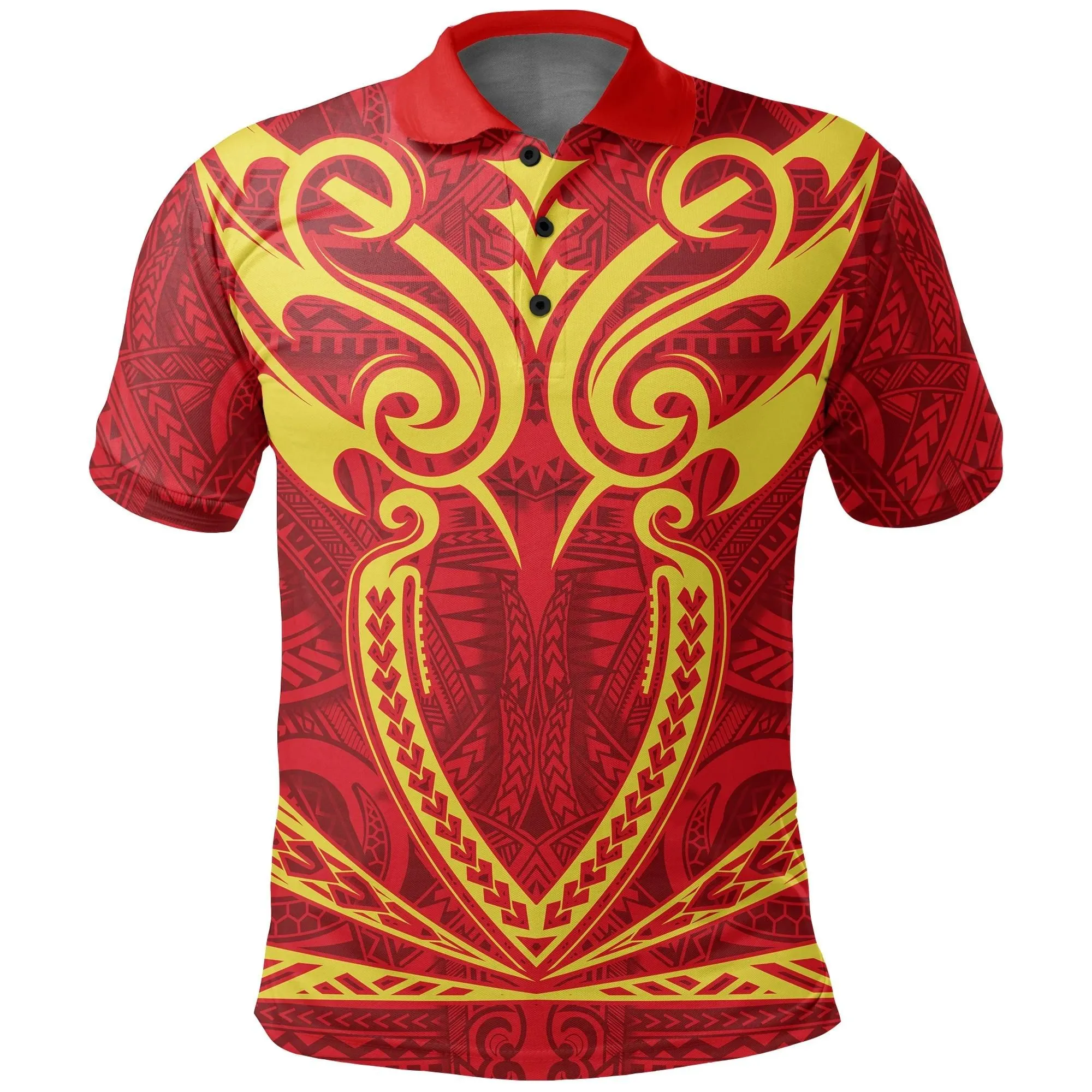 Alohawaii Shirt - Hawaii Kanaka Polynesian Football Jersey Polo Shirt - Red And Yellow - Bernice - AH - J2