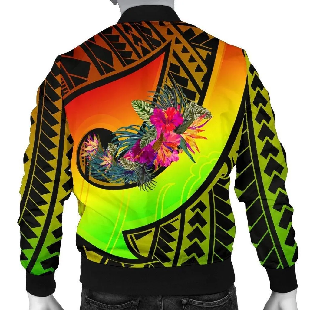Guam Mens Bomber Jacket - Polynesian Hook and Hibiscus (Raggae)