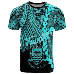 Tuvalu Polynesian T shirt - Tribal Wave Tattoo Neon Blue