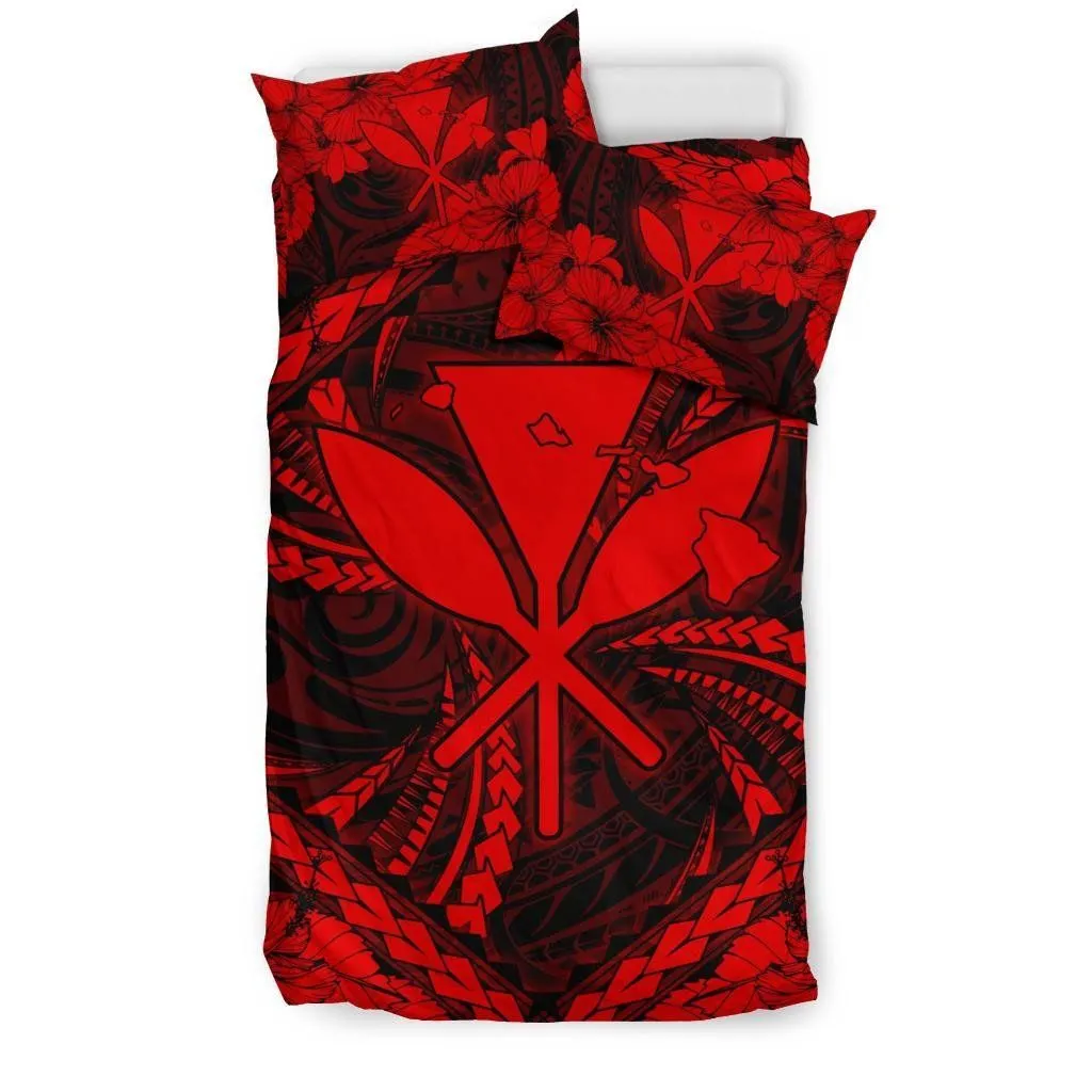 FamilyGater Bedding Set - Cover and Pillow Cases Hawaiian Map Kanaka Hibiscus Red Polynesian - AH - JD