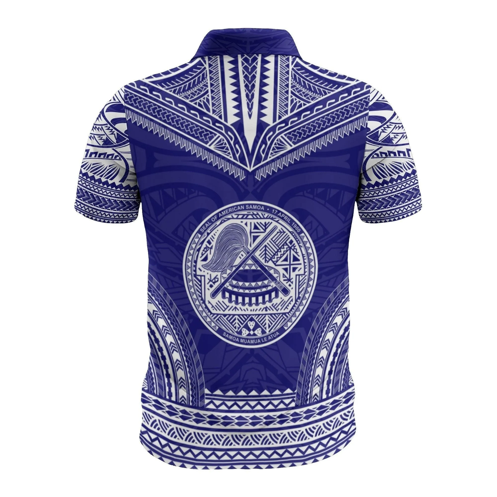American Samoa Custom Personalised Polo Shirt - American Samoa Seal Polynesian Chief Tattoo Blue Version
