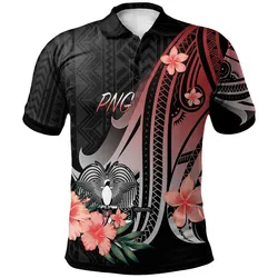 Papua New Guinea Polo Shirt - Red Polynesian Hibiscus Pattern Style
