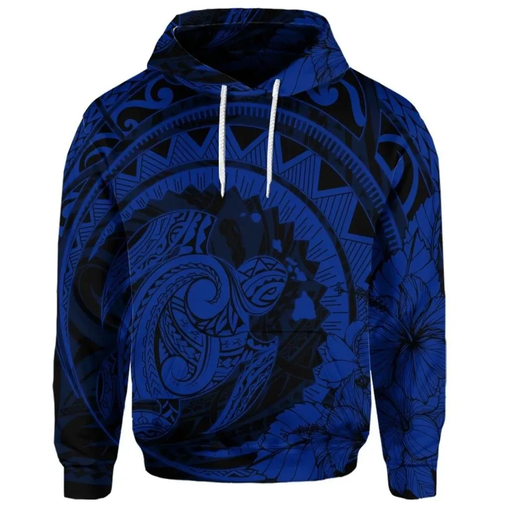 Alohawaii Hoodie - (Personalised) Hawaiian Kanaka Honu Map Hibiscus Globular Polynesian Blue Hoodie - AH - JR