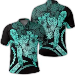 Hawaiian - Hawaii Turtle Hibiscus Polynesian Vintage Polo Shirt - Turquoise