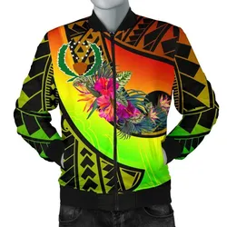 Pohnpei Mens BomBer Jacket - Polynesian Hook and Hibiscus Raggae