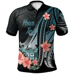 Fiji Personalised Custom Polo Shirt - Turquoise Polynesian Hibiscus Pattern Style