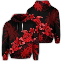 Alohawaii Hoodie - Hawaiian Turtle Plumeria Coconut Tree Polynesian Hoodie - Red - AH - J4R