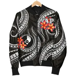 Yap Micronesian Men Bomber Jacket - Black Plumeria