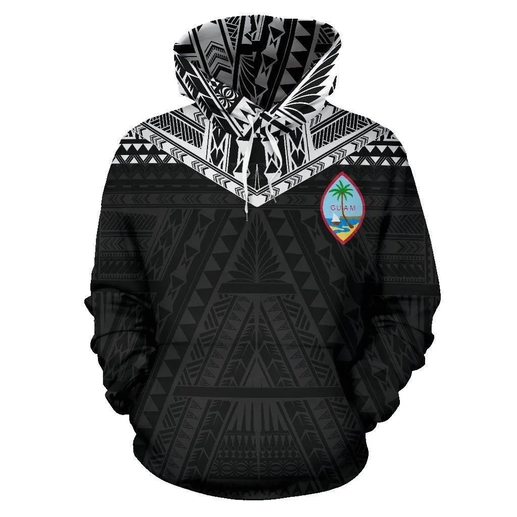 Guam All Over Hoodie - Guam Coat of Arms Polynesian Tattoo