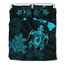 FamilyGater Bedding Set - Cover and Pillow Cases Hawaiian Map Turtle Plumeria Hibiscus Fish Hook Polynesian Blue - AH - J5