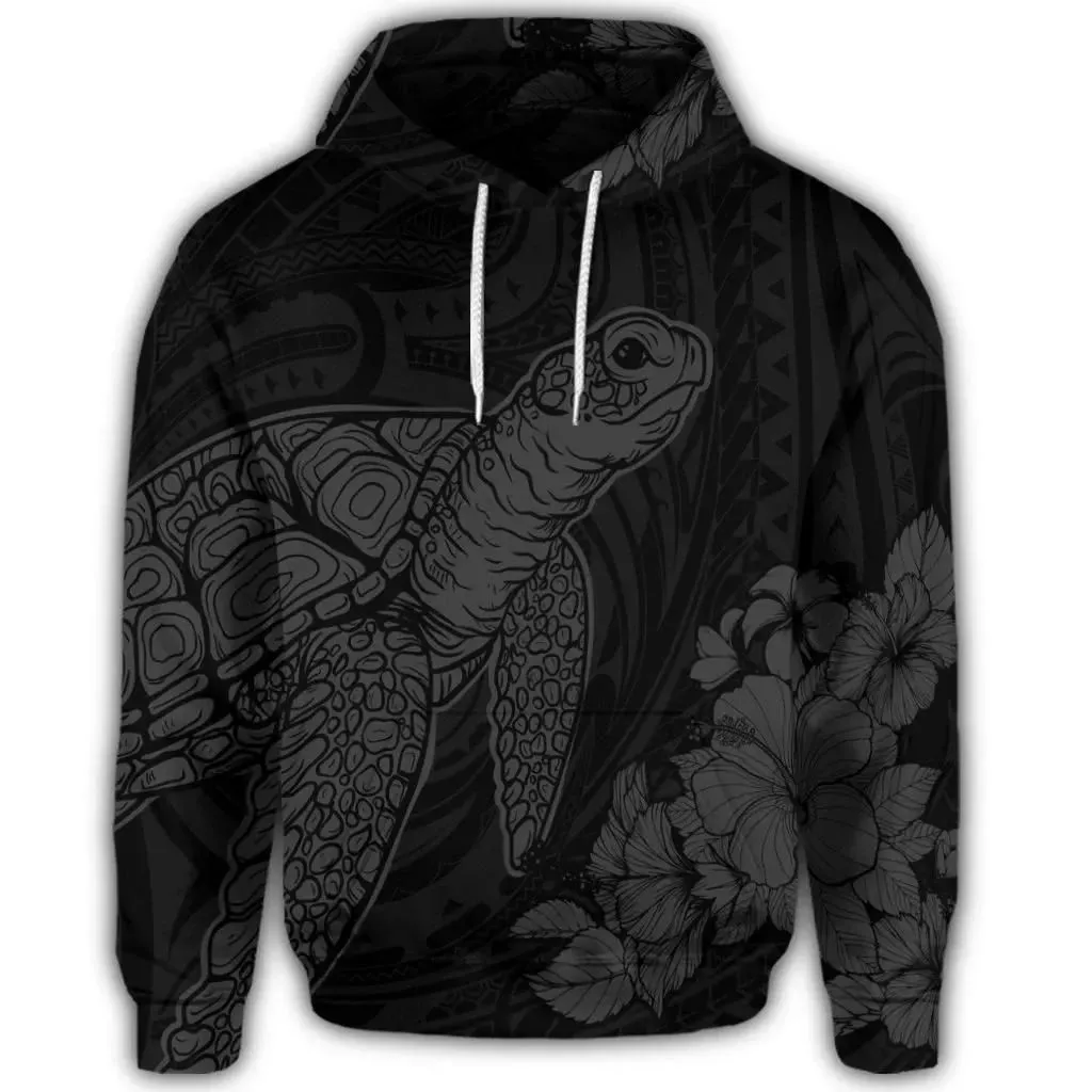 Alohawaii Hoodie - Hawaiian Hibiscus Memory Turtle Polynesian Hoodie Gray - AH - JR