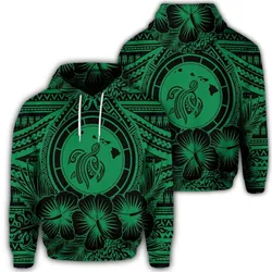 Hawaiian Map Honu Hibiscus Tropic Green Polynesian Hoodie
