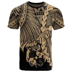 Tonga Polynesian Custom Personalised T shirt - Tribal Wave Tattoo Gold