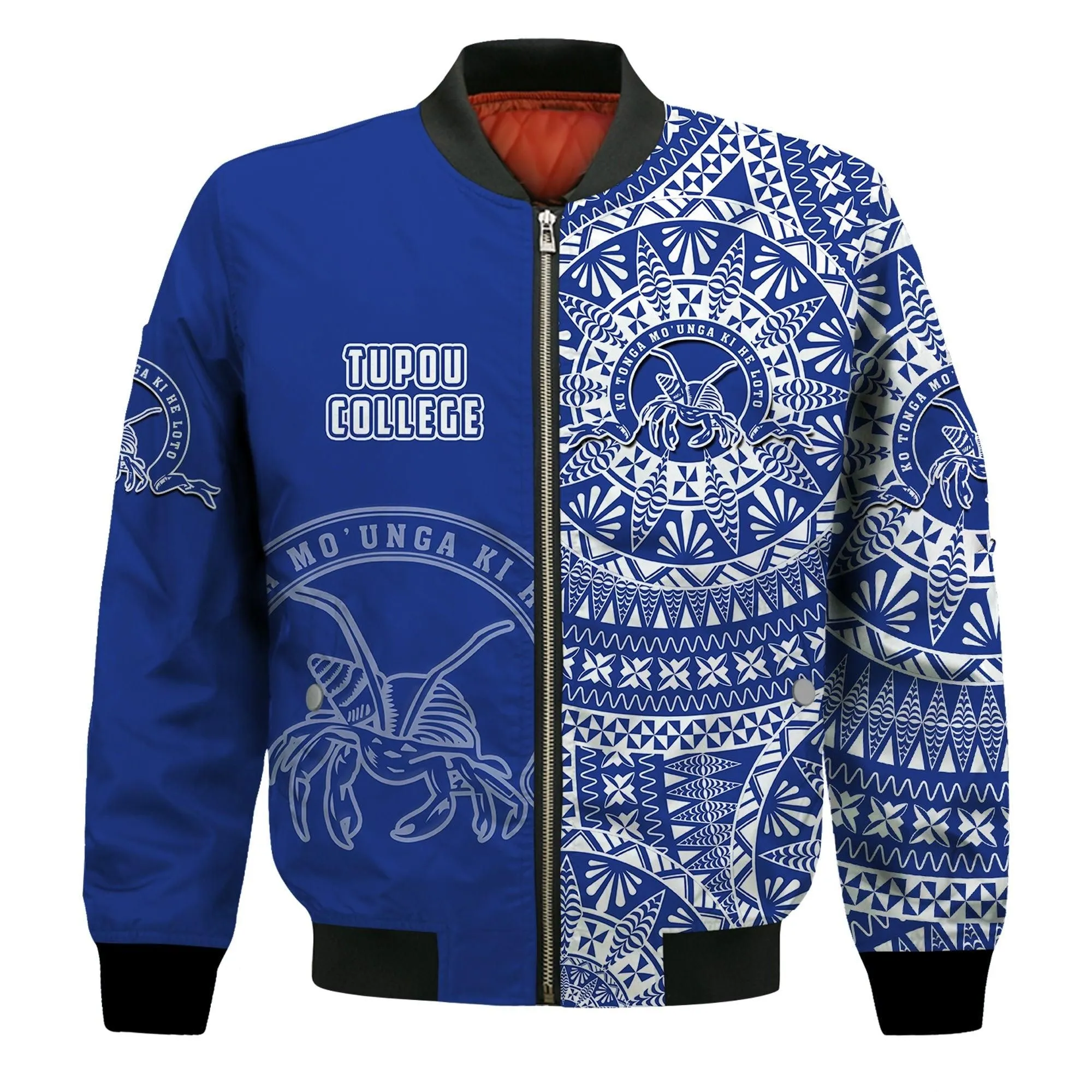 (Custom Personalised) Tupou Tonga College Bomber Jacket Tongan Ngatu Pattern LT14