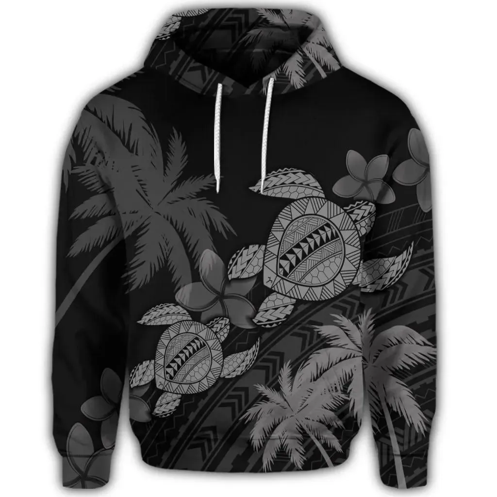 Alohawaii Hoodie - Hawaiian Turtle Plumeria Coconut Tree Polynesian Hoodie - Gray - AH - J4R