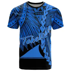 Tokelau Polynesian T-Shirt - Tribal Wave Tattoo Blue