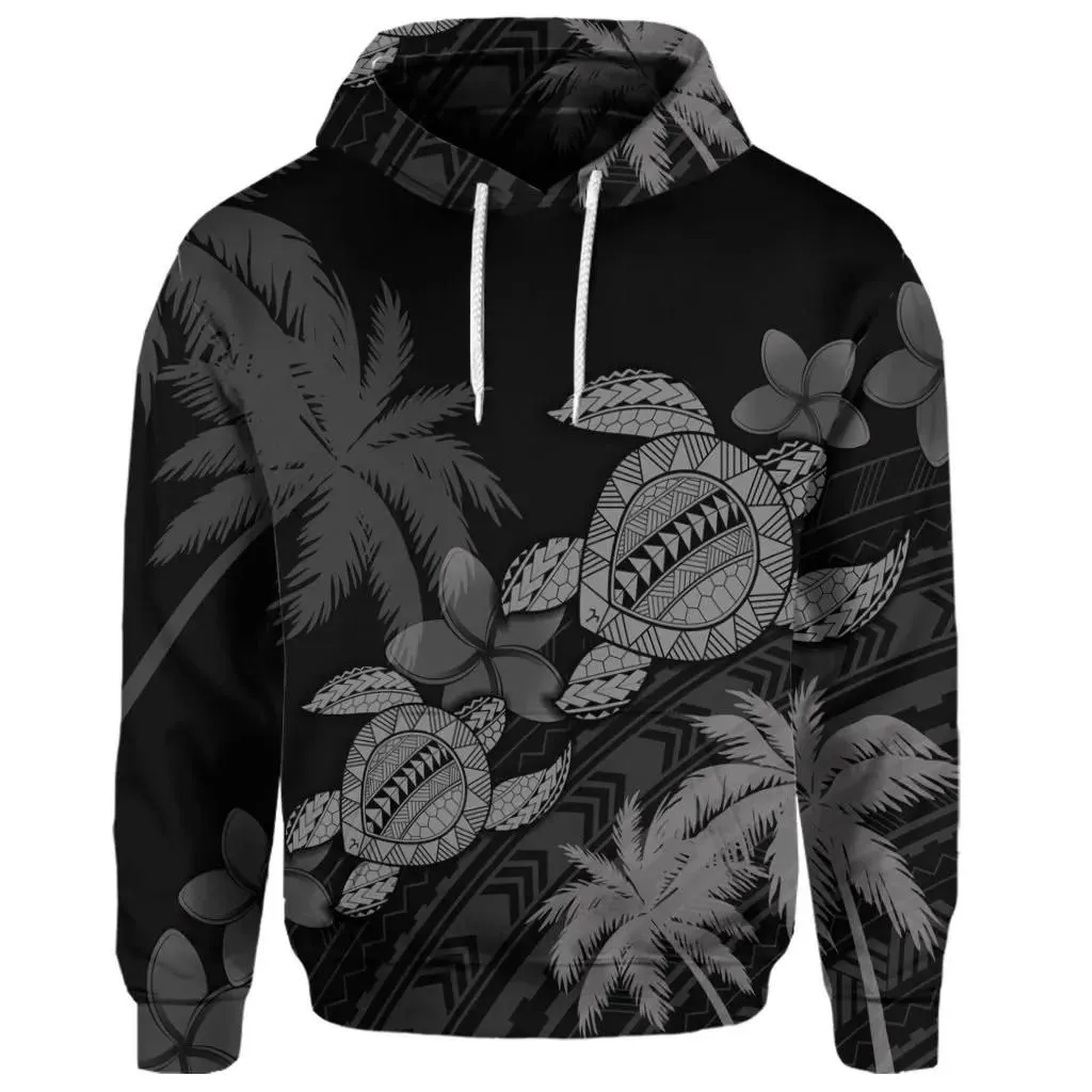 Alohawaii Hoodie - (Personalised) Hawaii Turtle Plumeria Coconut Tree Polynesian Hoodie - Gray - AH - J4R
