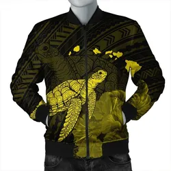 Hawaii Polynesian Hibiscus Turtle Map Bomber Jacket Yellow - AH