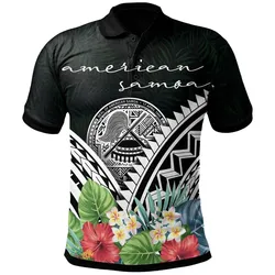 Alohawaii Shirt - Polo Shirt American Samoa - American Samoa Coat of Arms & Polynesian Tropical Flowers White - BN22
