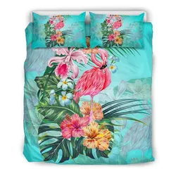 FamilyGater Bedding Set - Cover and Pillow Cases Hawaiian Flamingo Hibiscus Tropical Polynesian - AH J9