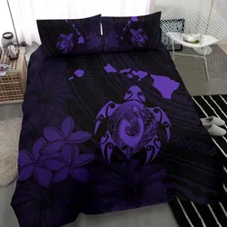 Alohawaii Bedding Set - Cover and Pillow Cases Hawaiian Map Turtle Plumeria Hibiscus Fish Hook Polynesian Purple - AH - J5