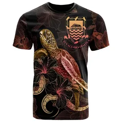 Alohawaii T-Shirt - Tee Tuvalu Polynesian - Turtle With Blooming Hibiscus Gold - BN22