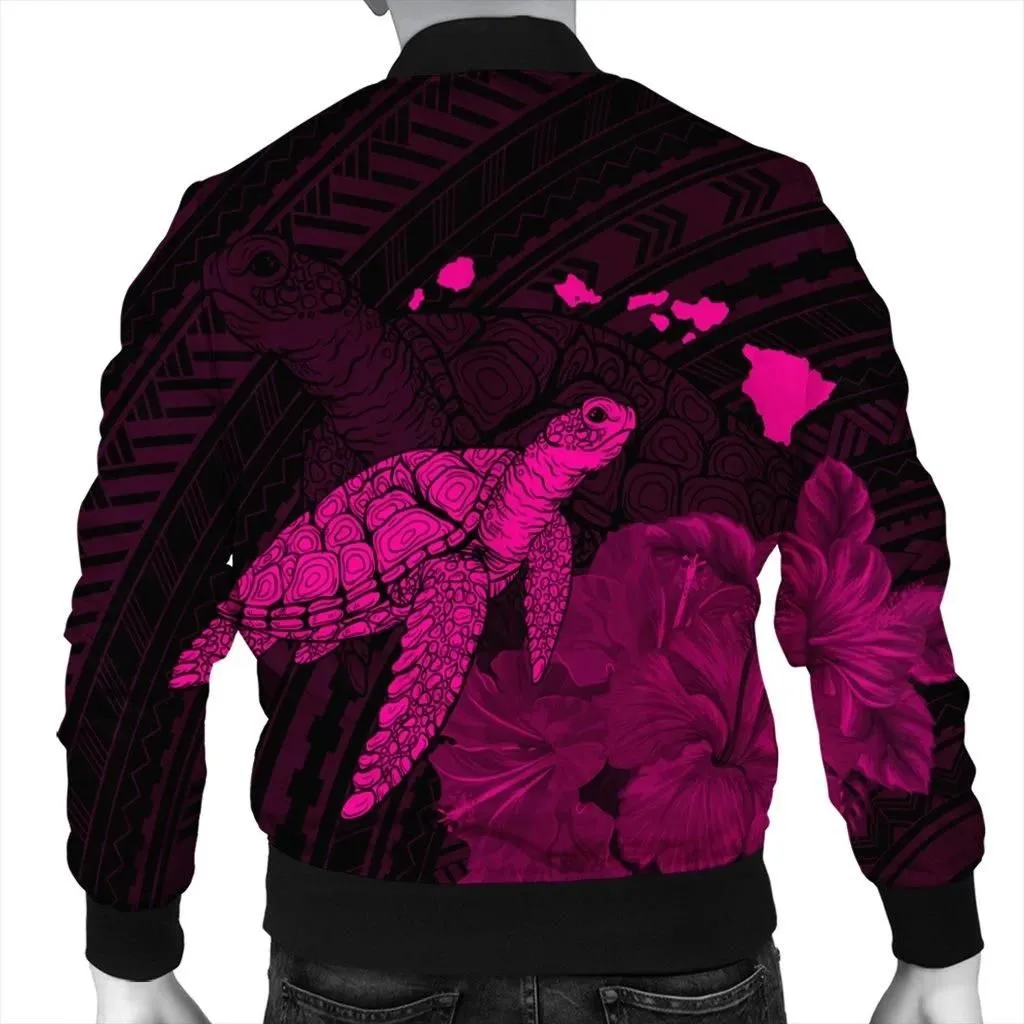 FamilyGater Jacket - Hawaii Polynesian Hibiscus Turtle Map Bomber Jacket Pink - AH - J5R