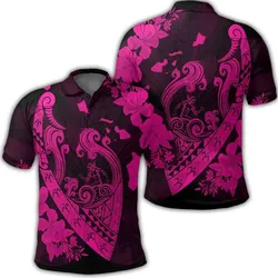 Hawaiian Fish Hook Hibiscus Banzai Surfing Polynesian Polo Shirt Pink