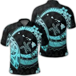 Alohawaii Shirt - Hawaii Turtle Hibiscus Map Polynesian Polo Shirt Turquoise - AH - JR