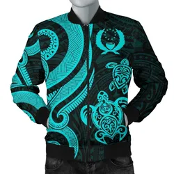 Pohnpei Micronesian Men Bomber Jacket - Turquoise Tentacle Turtle
