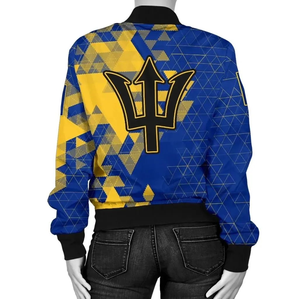 Barbados Women's Bomber Jacket - National Flag Polygon Style - BN15